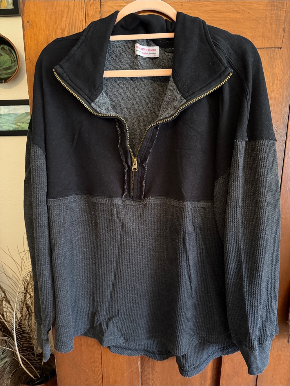 Men's Two-Tone Half-Zip Sweater - Black & Charcoal